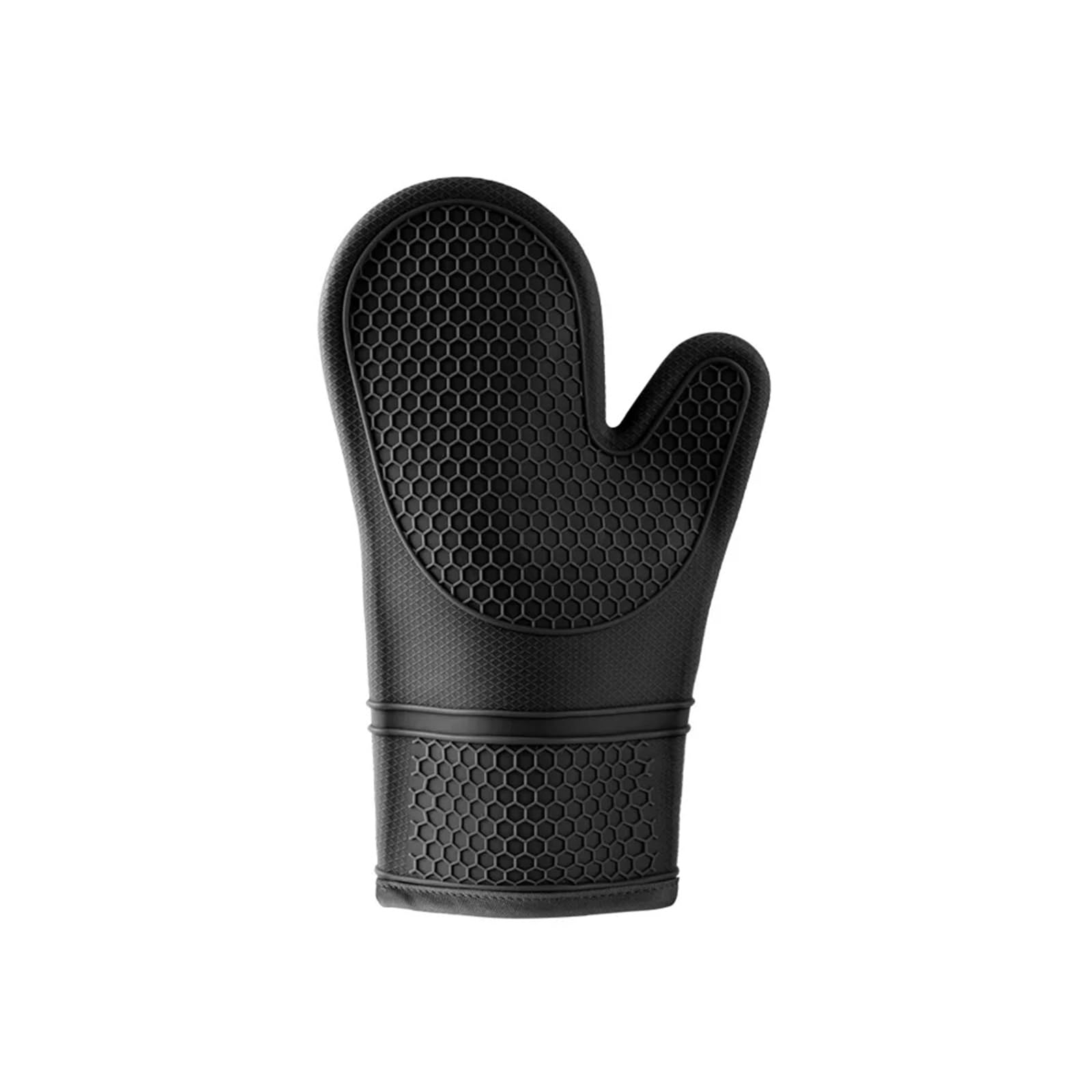 Silicone Oven Mitts 2PCS, Heat Resistant 500F Kitchen, 11.4" Soft Baking Gloves, For Cooking BBQ(Black)