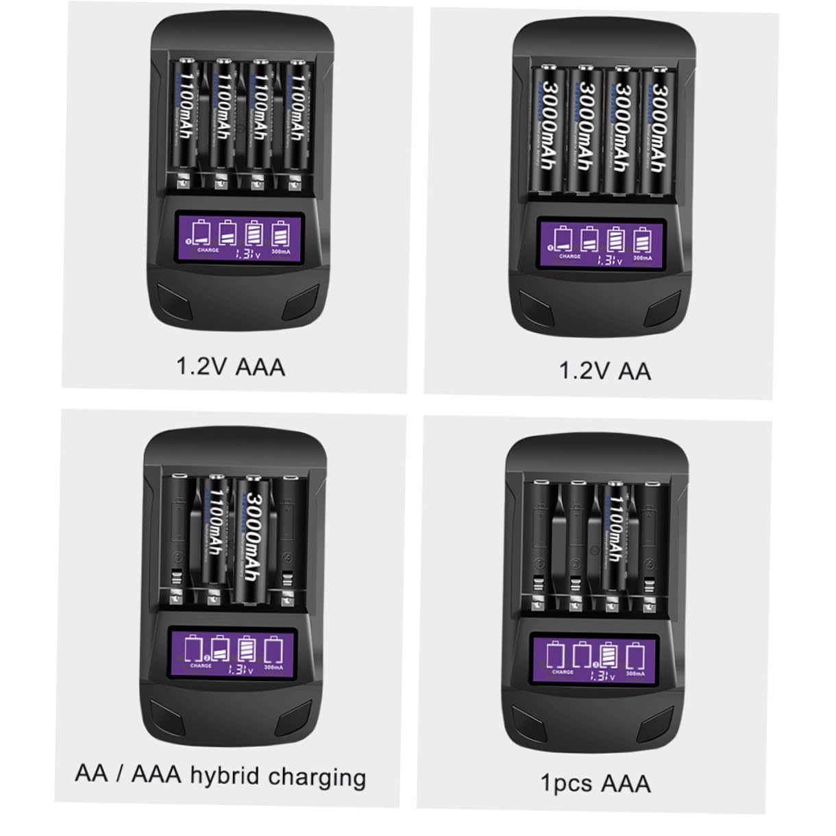 HEMOTON 2piezas Cargador De Batería USB Inteligente De Ranuras Pantalla LCD Adaptador Multifuncional para AA AAA Función De Descarga y Recarga Portátil para Doméstico Negro