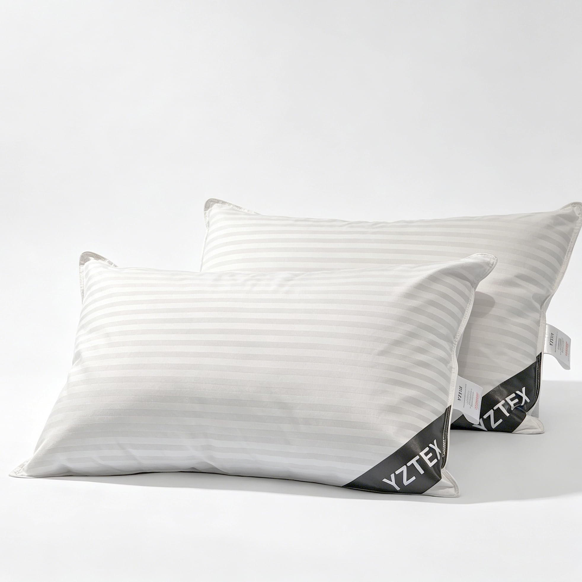 Juego de 2 almohadas de plumas de ganso y plumón, 100% algodón, suave, calidad de hotel, 40% plumón