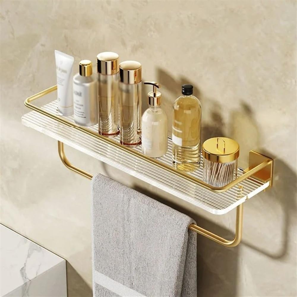Mensola Doccia Può Contenere Sapone Mensola portaoggetti for doccia con barra portasciugamani for doccia interna, mensola for doccia in acrilico a parete con recinzione dorata, moderno organizer for d