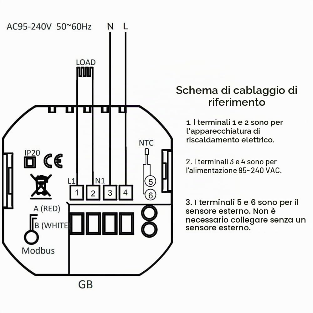 Serise 005 Termostato WiFi intelligente Compatibile con Riscaldamento elettrico Controllo della programmazione cellulare Lavora con Alexa, Google Home
