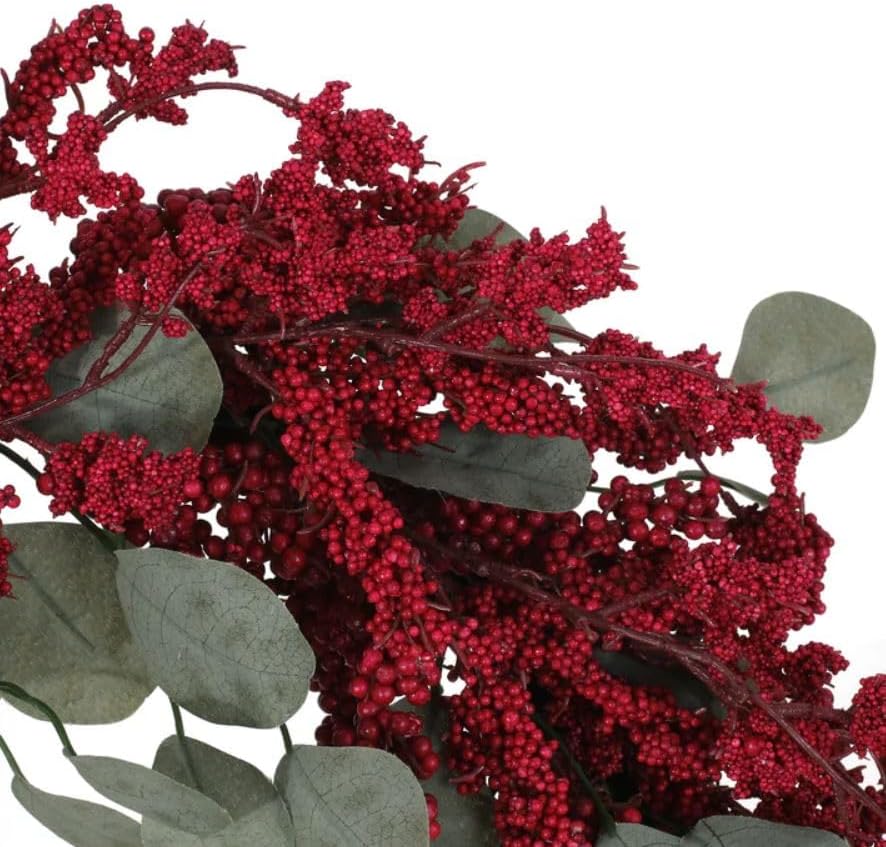 Christmas Artificial Wreaths for Front Door, 25.5" Loveren 25.5" Eucalyptus and Pine Artificial Wreath with Berries for Home Indoor Outdoor Decor (Red) - Image 3