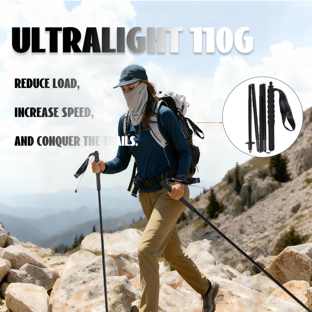 Ultralekkie kije trekkingowe z włókna węglowego, 5 części, zestaw 2 sztuk, sprzęt wspinaczkowy, czapka turystyczna, oddychająca, z pokrowcem
