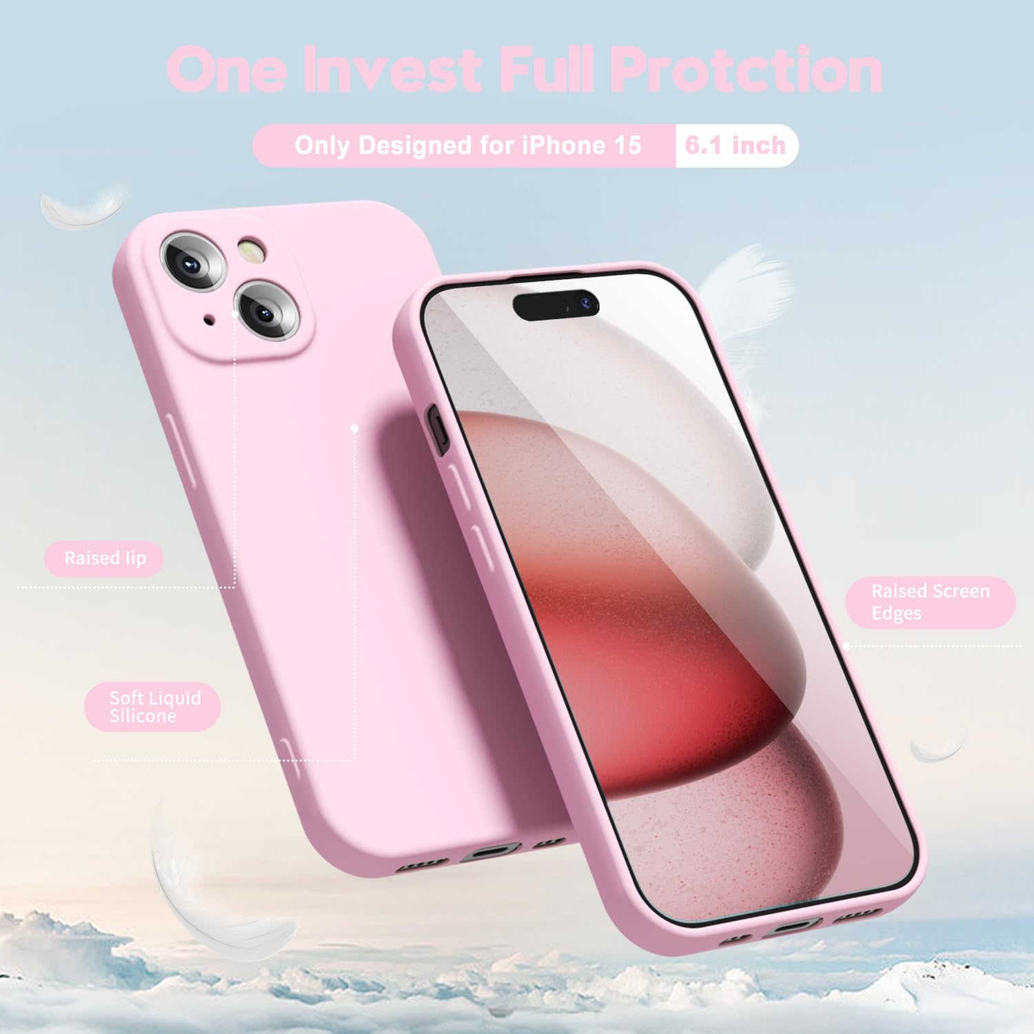 oakxco for iPhone 16 Pro Max Case Liquid Silicone, Soft Rubber Gel Elegant Aesthetic Basic Simple Cover, Cute Thin Slim TPU Matte Solid Color Plain Smooth Case for Women Girl, Light Pink — view 1316