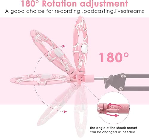 Miniatura 5 de YOUSHARES Soporte de choque rosa compatible con Razer Seiren Mini Micrófono Bloqueo avanzado de vibración de montaje en choque, soporte de brazo de