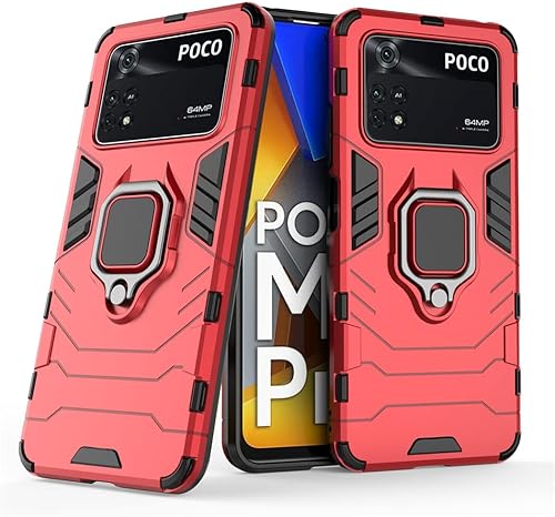 Compatible con funda Xiaomi Mi Poco M4 Pro 4G, soporte de anillo de metal a prueba de golpes (funciona con soporte magnético para automóvil),