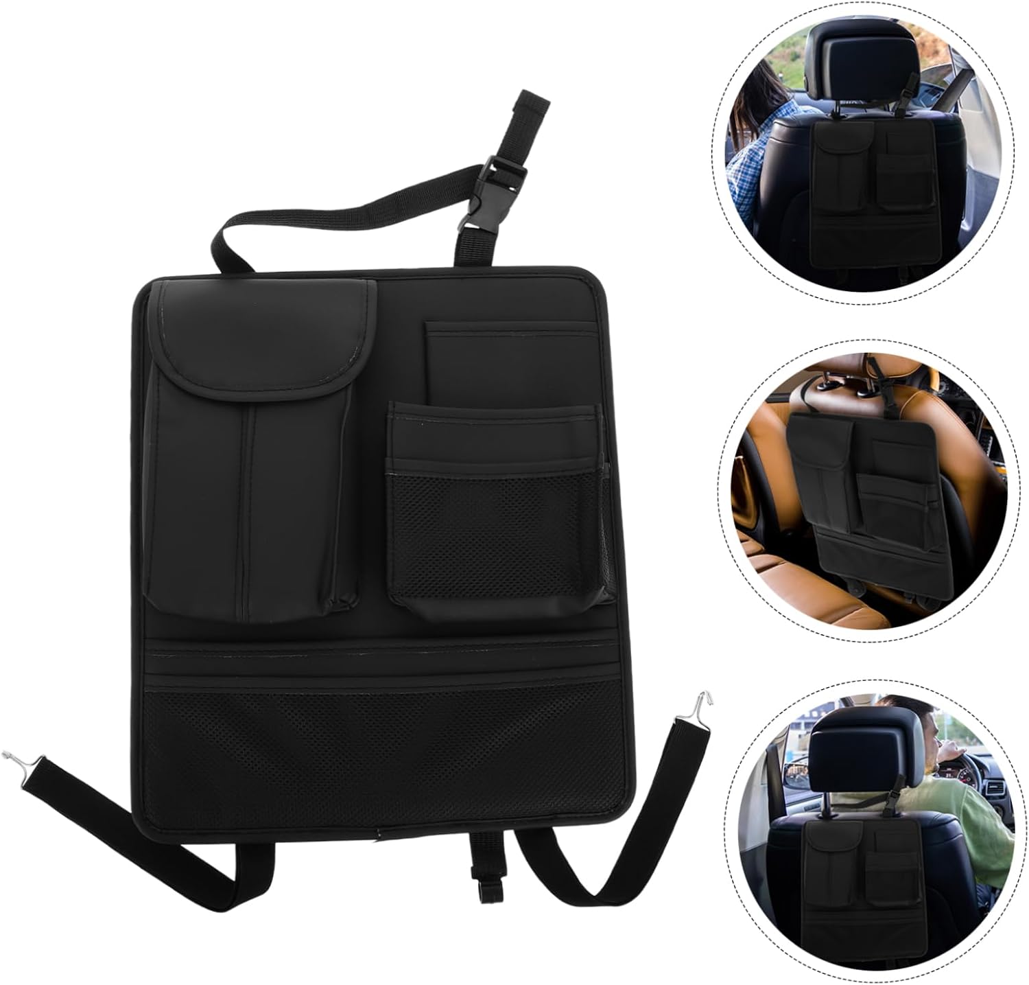 Car Seat Back Organizer with Tissue Holder Capacity Backseat Storage Bag for Car Travel Accessories Black Pu Design
