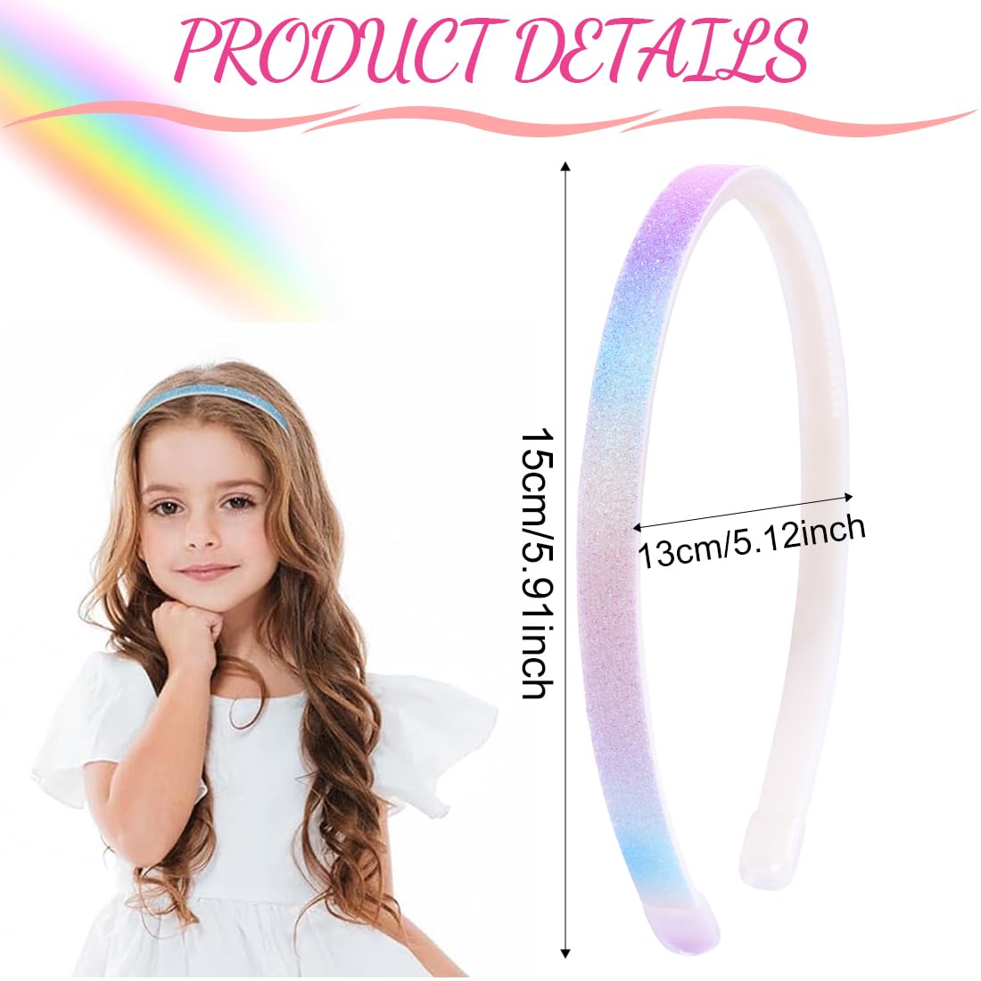 Cerchietto Per Capelli Sottile Con Strass Glitterati Arcobaleno, Accessorio Moda Donna E Ragazza, Diametro 12,5 Cm, Largo 0,5 Cm, Regalo Perfetto