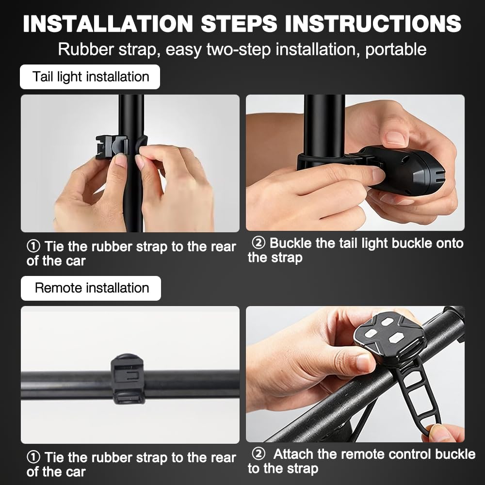 Blinker E Scooter, IPX4 USB Wiederaufladbar E Scooter Blinker mit Funkfernbedienung & Automatische Bremsanzeige & Kurvenwarnung, mit 5 Modi, für Xiaomi M365/Pro2/1S Ninebot - 3