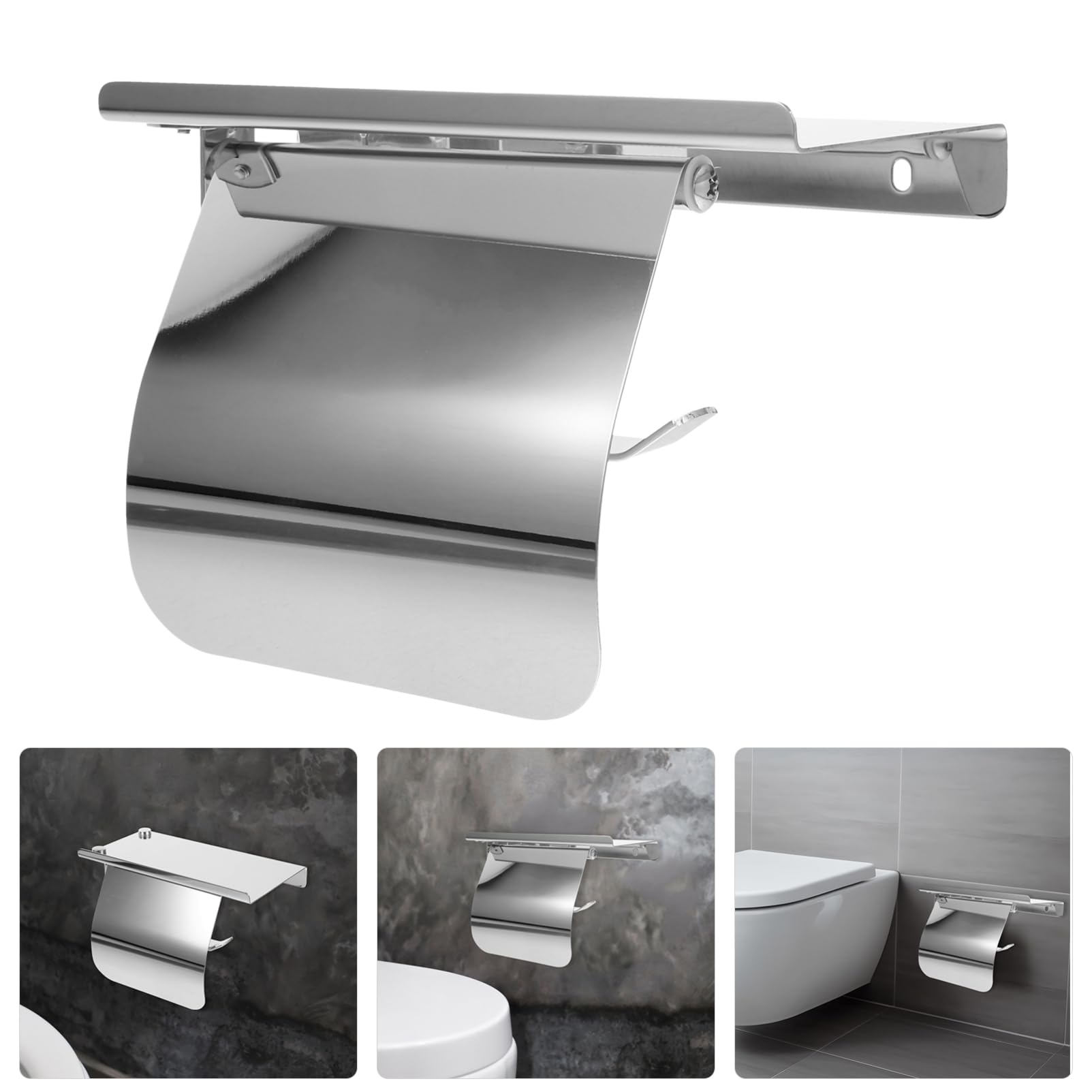 Alipis Portarotolo con Mensola in Acciaio Inossidabile Argento, Resistente alla Ruggine, con Supporto per Telefono, Design Moderno per Bagno e Casa
