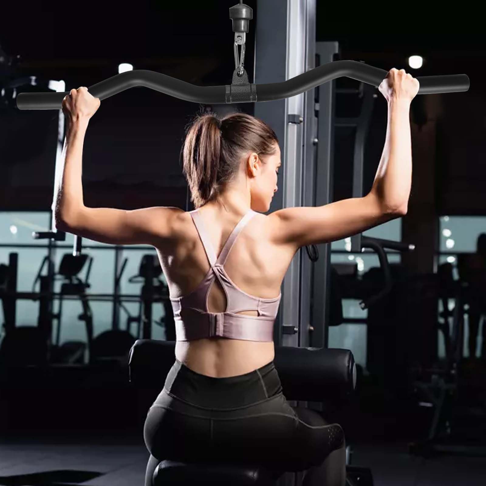 Barra per Bicipiti, Barra per Tricipiti, Barra Lat Machine Ergonomica 80 cm Nera, Barra per Trazioni Tricipiti per Casa, Palestra, Crossfit, Bodybuilding, Allenamento della Forza, Sport