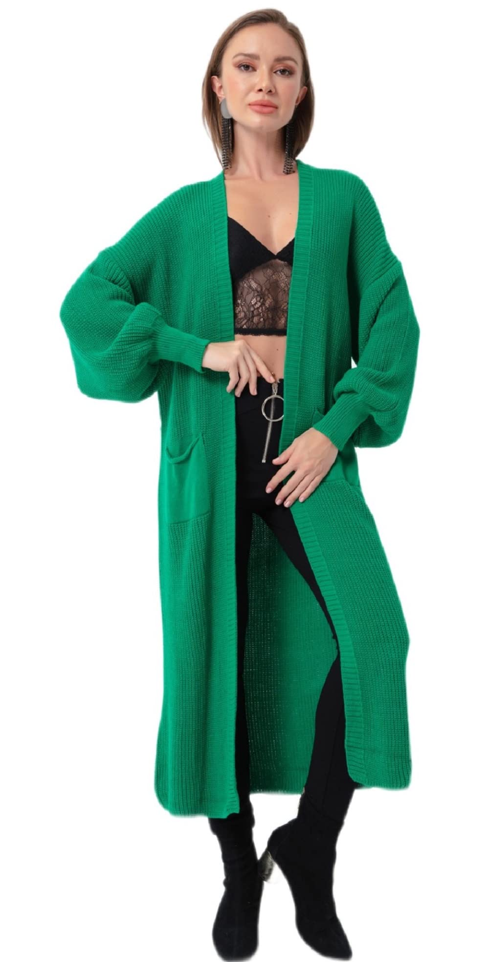 Crazy Girls Girls Green Crazy Womens Balloon Sleeve Cardigan, Ml (Uk 12-14)