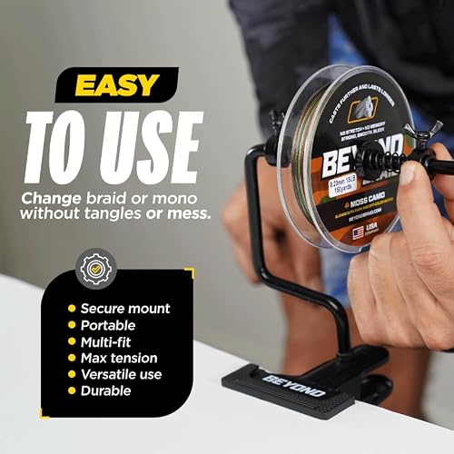 Beyond Braid EZ Fishing Line Spooler &ndash; Portable Table Mounted Reel Spooler for Spinning & Baitcasting Reels &ndash; Adjustable to Fit Multiple Size Spools of Fishing Line