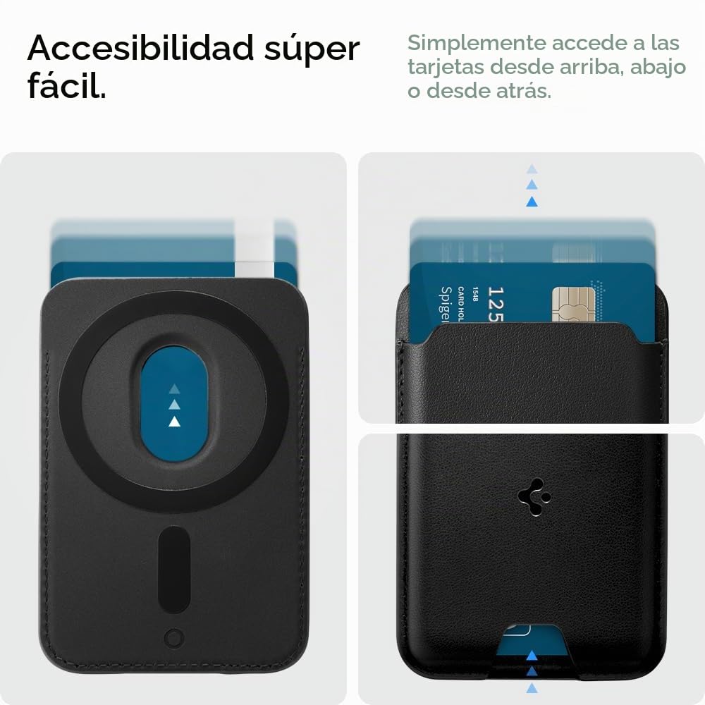 Spigen Cartera MagSafe Valentinus MagFit Cartera Magnética 3 Tarjetas Funda Diseñada para MagSafe Compatible con los Modelos iPhone 17/16/15/14/13/12 Series - Negro
