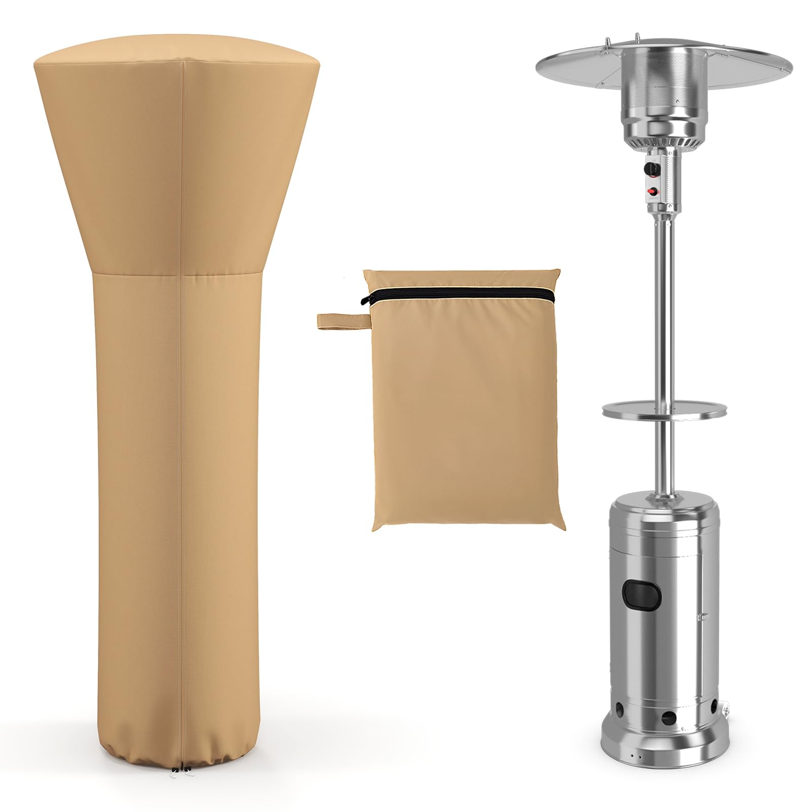 COSTWAY Funda para Calentador de Patio, Cubierta Impermeable para Calentador Exterior de Tela Oxford con Cremallera y Bolsa, contra Rayos UV, Resistente a la Intemperie, 220x86,5x48 cm (Beige)