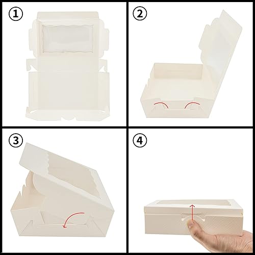 Vista 22 de 20 cajas blancas de panadería de 8 x 6 x 2.5 pulgadas, cajas de galletas con ventana, cajas de postre para galletas, pasteles, macarrones, donas