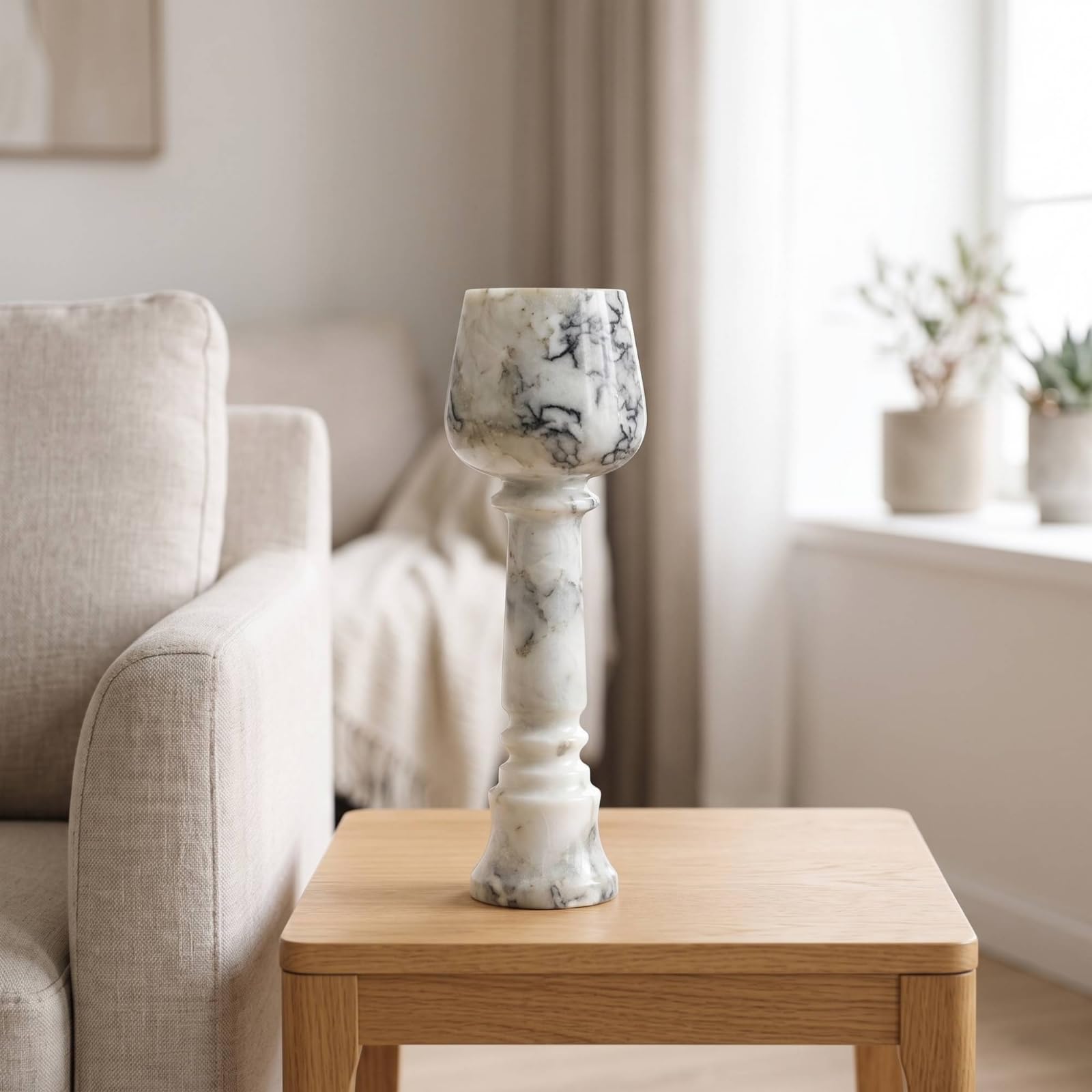 Sharplace Marmorkerzenhalter Marmor Vase Kerzenständer Pokalhalter Sockel Dekohalter mit Weißer Grundfarbe Und Grauer Maserung aus Solidem Material für, 9 9 17cm