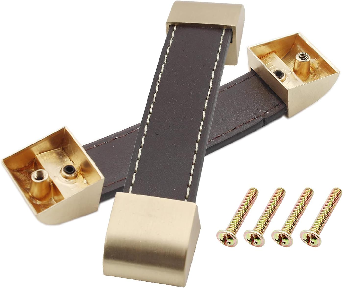 6 Pack Vintage PU Leather Knob Pull Handle, Leather Drawer Handle,Leather Drawer Pulls Case Handle Trunk Leather Handles Strap Handle Pulls for Home Office Cabinets Suitcases Drawer Door