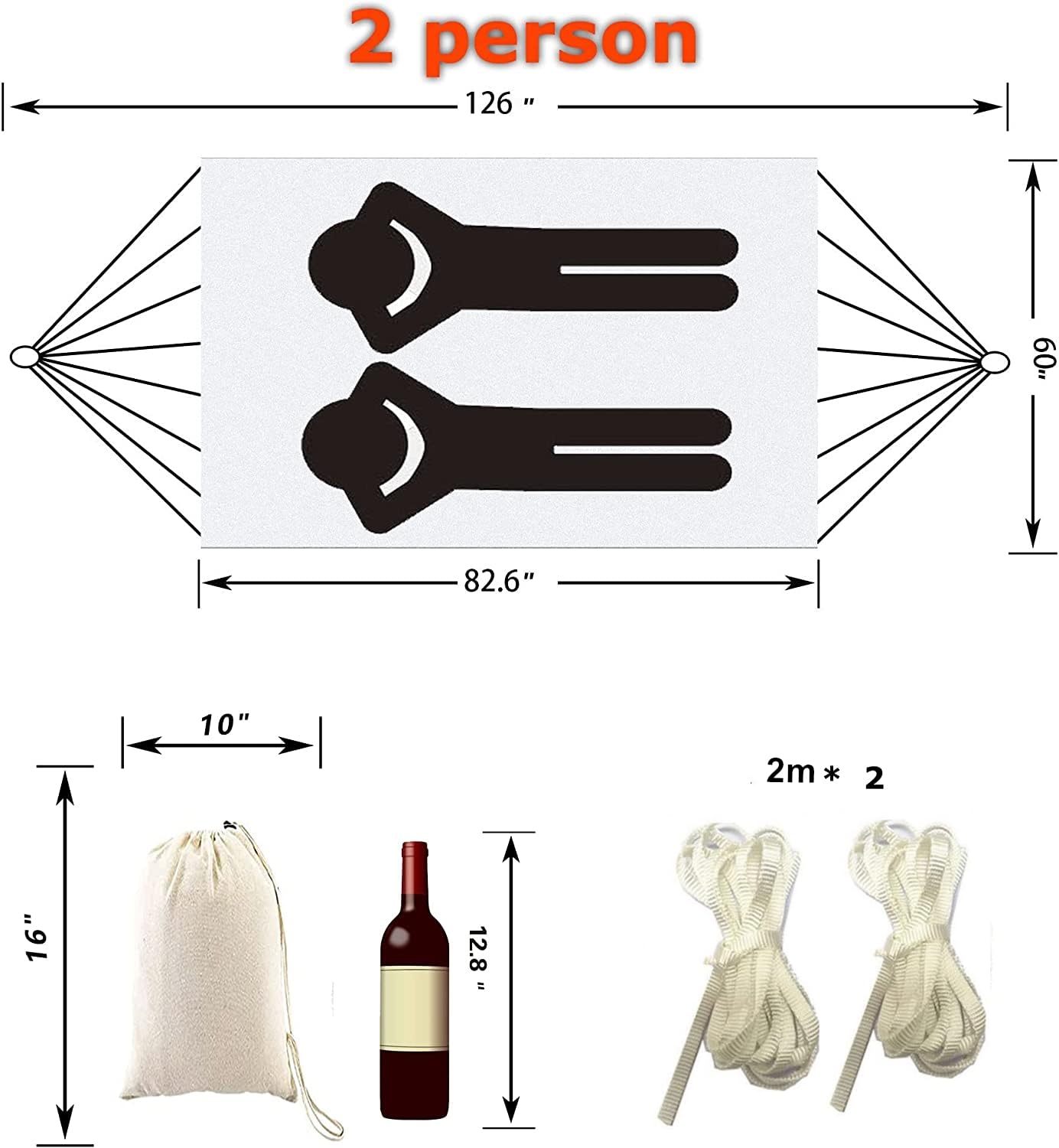 Hamac de Jardin Hamac d'extérieur Camping Lit hamac en Coton Hamacs à Franges en macramé Balcon bohème à Pompons Fait à la Main hamacs Double 2 Personnes (Blanc, 240x150cm, 200kg)