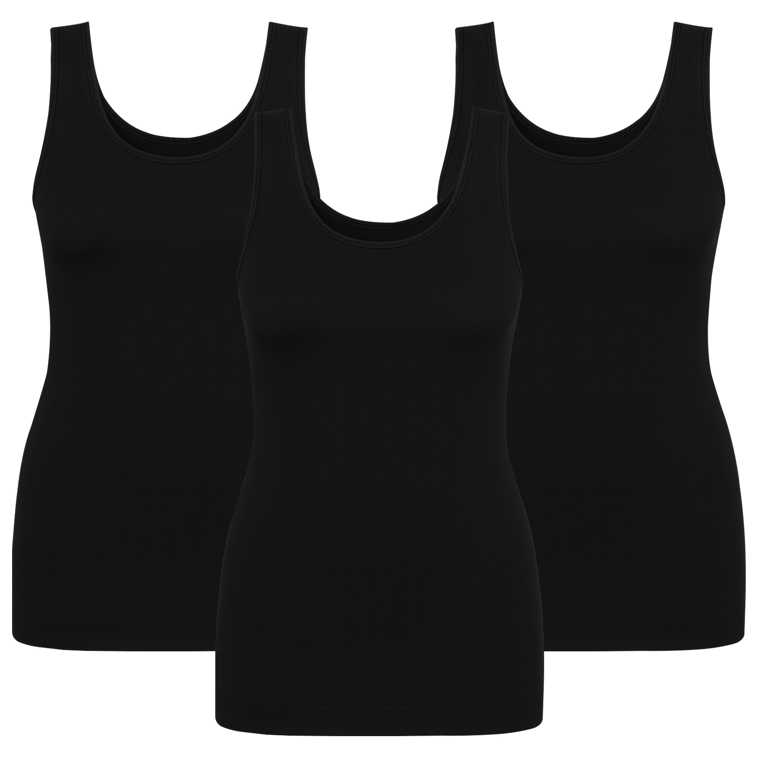 UnsichtBra 3er Pack Shape Damen Unterhemden Longshirt | Basic Wohlfühl Mikrofaser Damen Top ohne Bügel | Bauchweg Tops Unterhemd Frauen Weiss Schwarz Beige