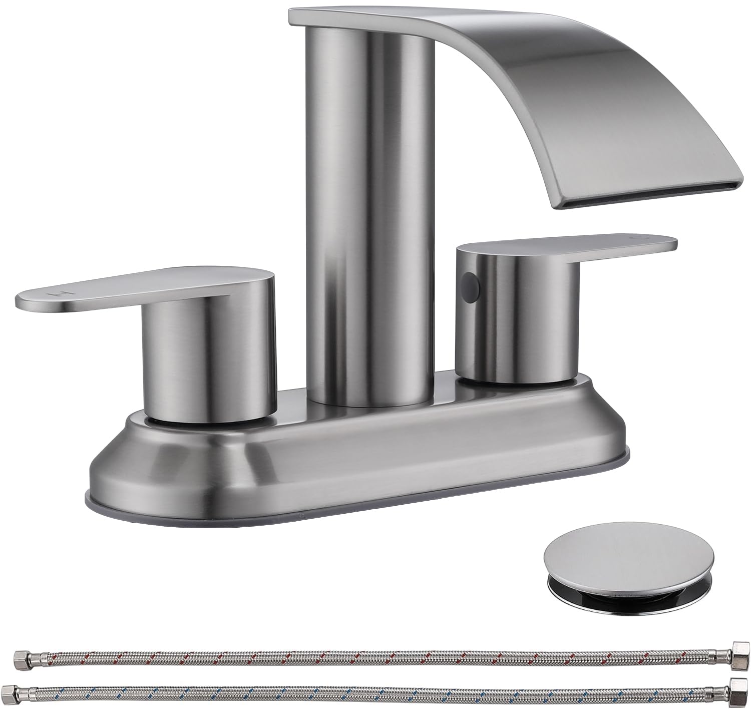 4 inch Centerset 3 Hole Bathroom Faucets Brushed Nickel Center Set Faucet with cUPC Supply Lines 2 Handle