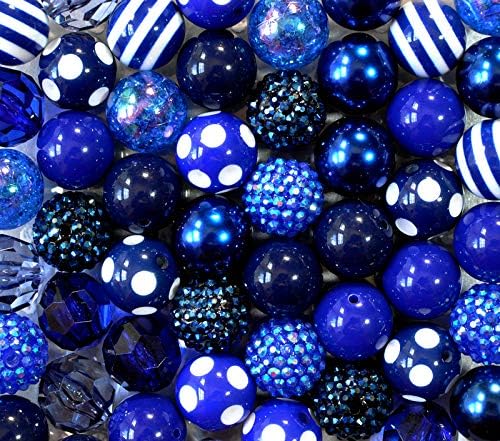 All Navy and Royal Blue 20mm Chunky Bubblegum Beads Variety Mix 50 Pc Set Jumbo Plastic Beads for Crafts and Jewelry Making