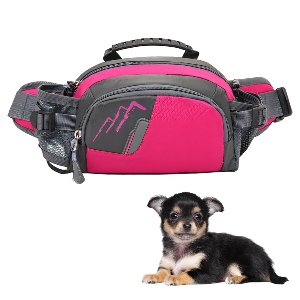 DONGKER Dog Treat Pouch, Adjustable Pet Treat Belt with detachable shoulder strap & 2 Water Bottle Holders for Pet Walking Hiking Travel