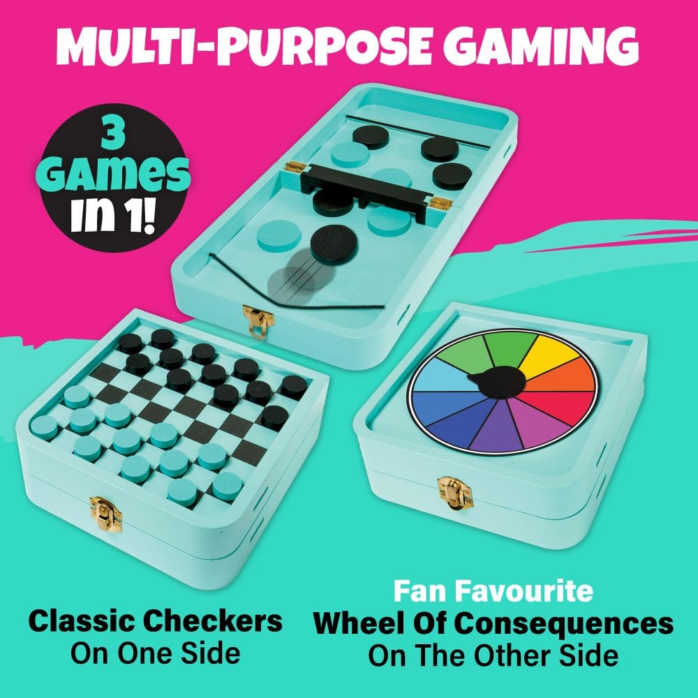 Dude Perfect Sling Puck & Checkers Game Set: Fast-Paced Action for Kids and Adults, Perfect for Family Game Nights, Parties, and Gifts, Ages 4+