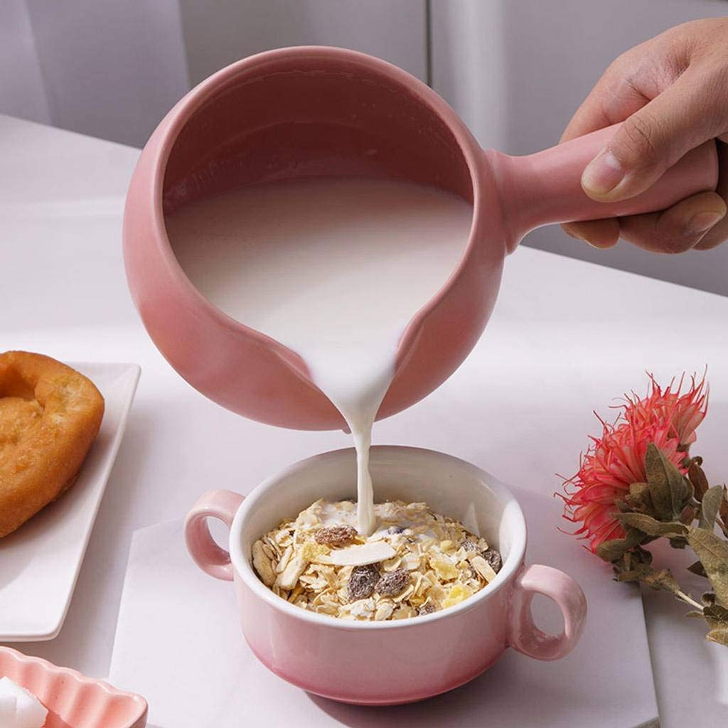 Suppenschüsseln mit Griff Keramik Eierbrei Hafermilch Milch Instant Nudeln Kinder Baby einfarbig-Pink-700ML