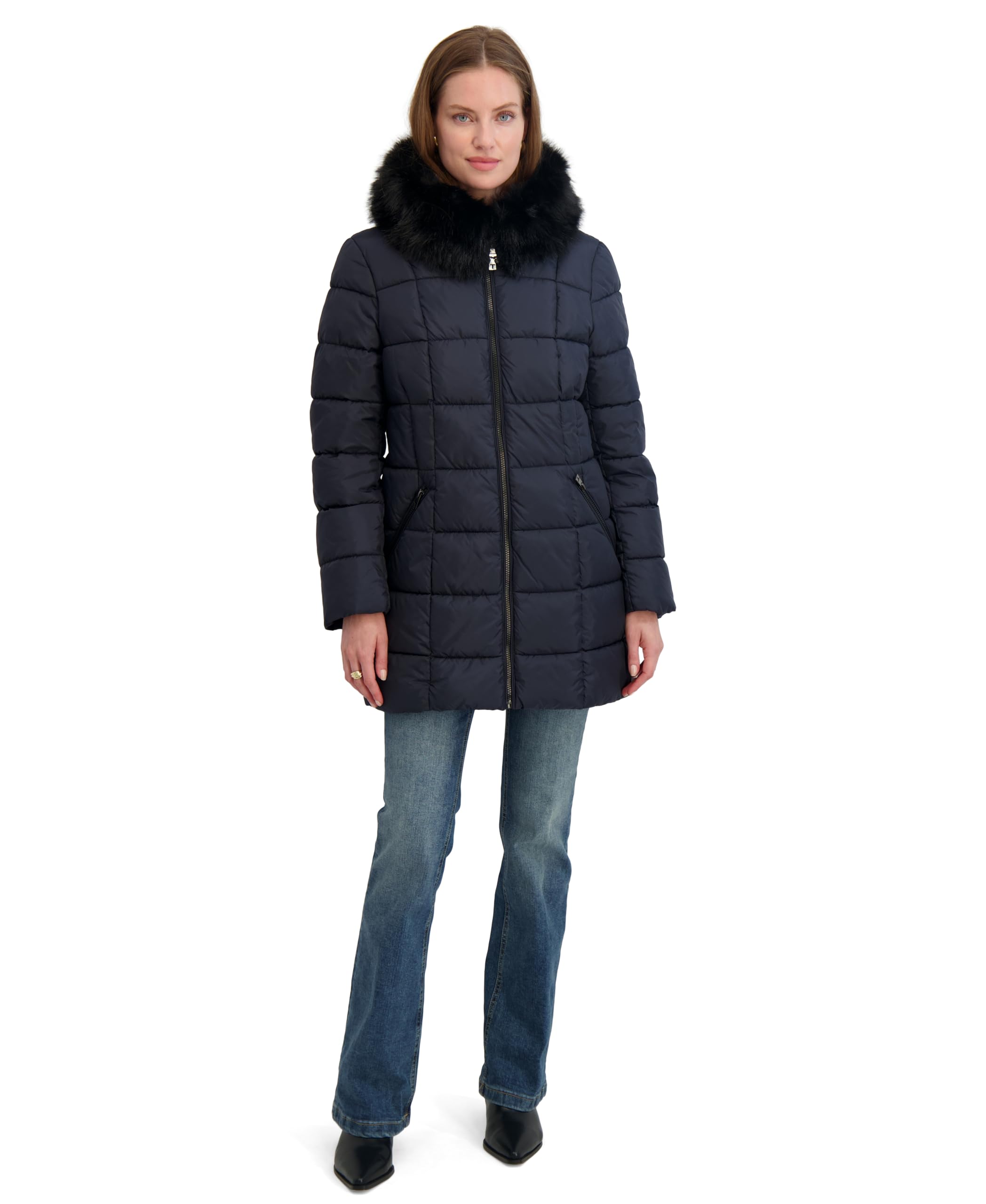 TAHARI Fitted Quilted Puffer Coat