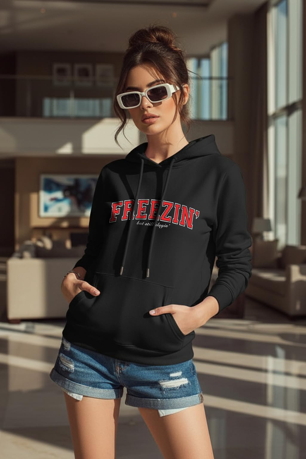 JUNEBERRY Damska bluza z kapturem z bawełny poliestrowej i bawełny z długim rękawem, rozmiary S-3XL