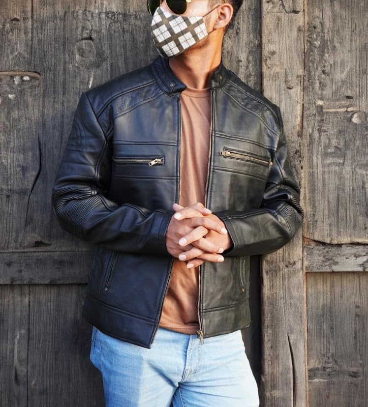 Miniatura 4 de STOREJEES Black Leather Jacket Men - Cafe Racer Style Leather Jacket Men