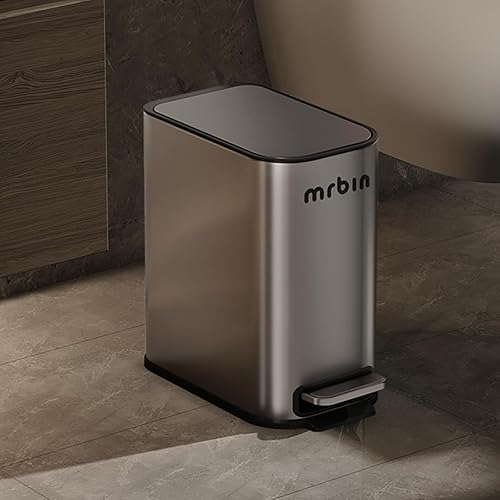 Miniatura 11 de MRBIN Basurero de acero inoxidable a prueba de perros con tapa superior de presión, bote de basura pequeño de 9 litros/2.4 galones, cesta de basura