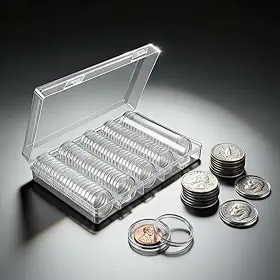 Cápsula de moeda de 25 mm, ajuste perfeito para suporte de fichas de jogo de tabuleiro, cápsulas porta-moedas US Quarters 24,26 mm, suporte de moedas para colecionadores (101)