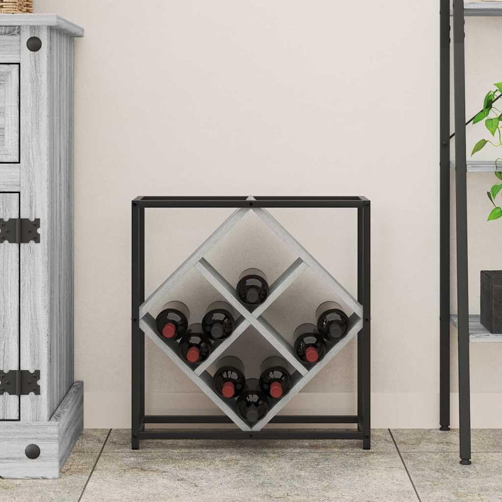 Portabottiglie in legno per 16 bottiglie, grigio Sonoma, moderno scaffale per bottiglie con spazio portaoggetti, portabottiglie salvaspazio per cucina, sala da pranzo, soggiorno e cantina