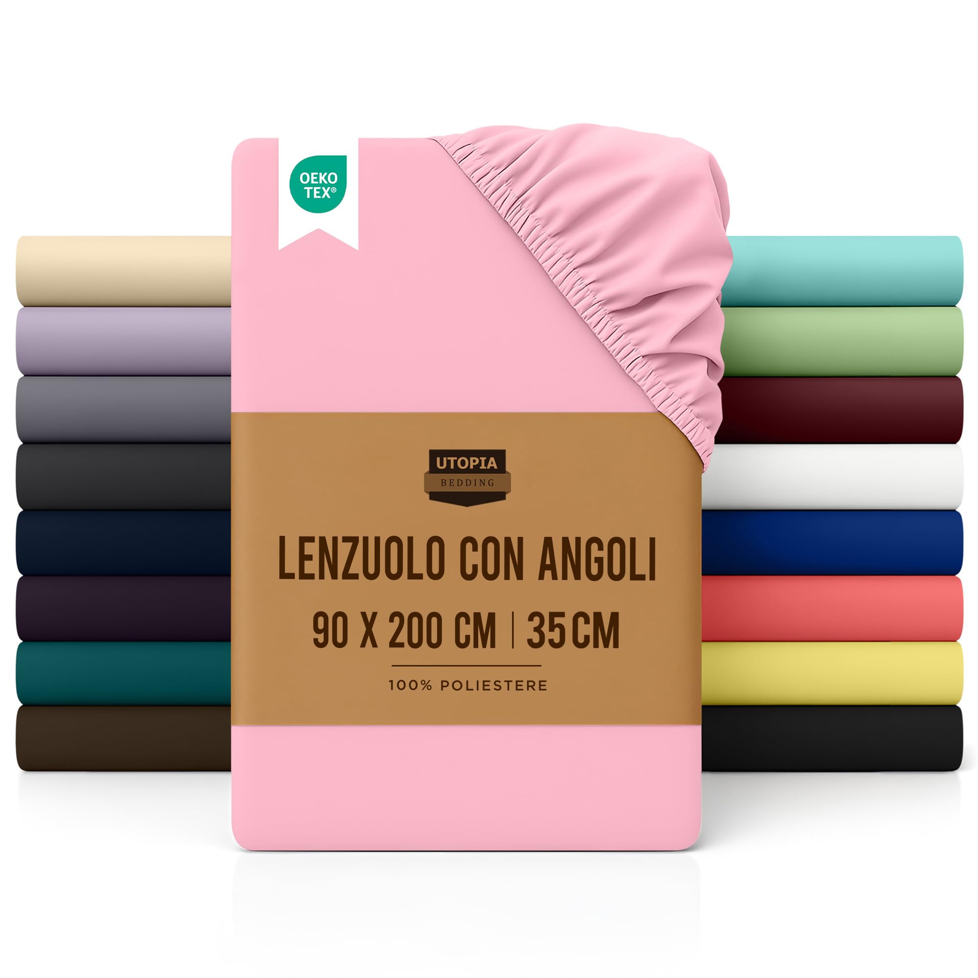 Utopia Bedding Lenzuolo con Angoli Una Piazza - 90x200cm - Rosa - Certifié Oeko-TEX - Microfibra di Poliestere Spazzolato -Lenzuolo Sotto Singolo con Angoli Elasticizzato