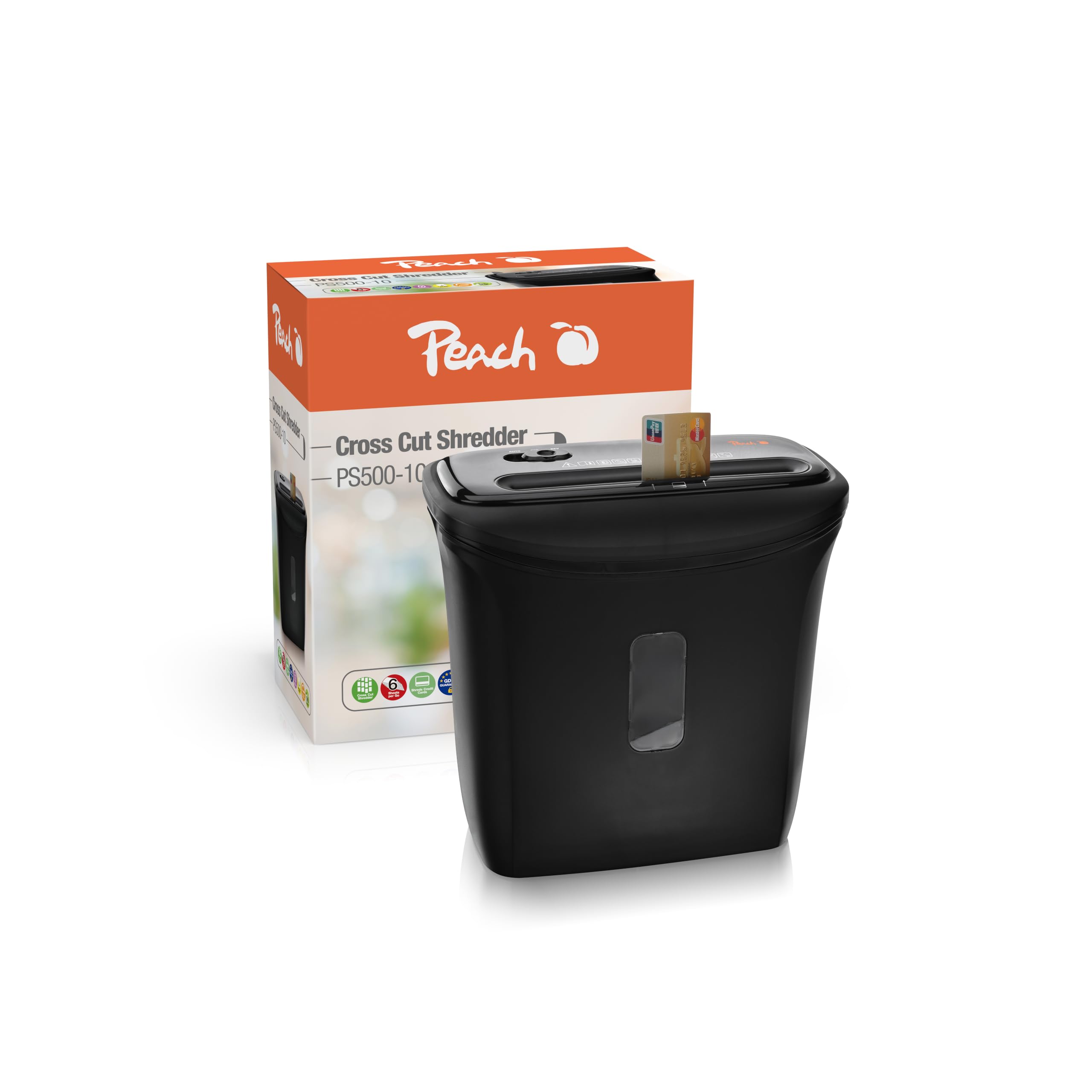 Peach PS500-10 Distruggi documenti, trita documenti| 5 fogli| 11 litri | particelle di 4 x 52 mm (P-3) | Documenti, carte di credito e graffette, taglio incrociato