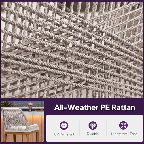 Image of PURPLE LEAF Bar Stools Bar Height Set of 4 Outdoor Metal Accent Tall Barstools with Back Modern Wicker Rattan Boho Garden Pool Patio Bar Chairs