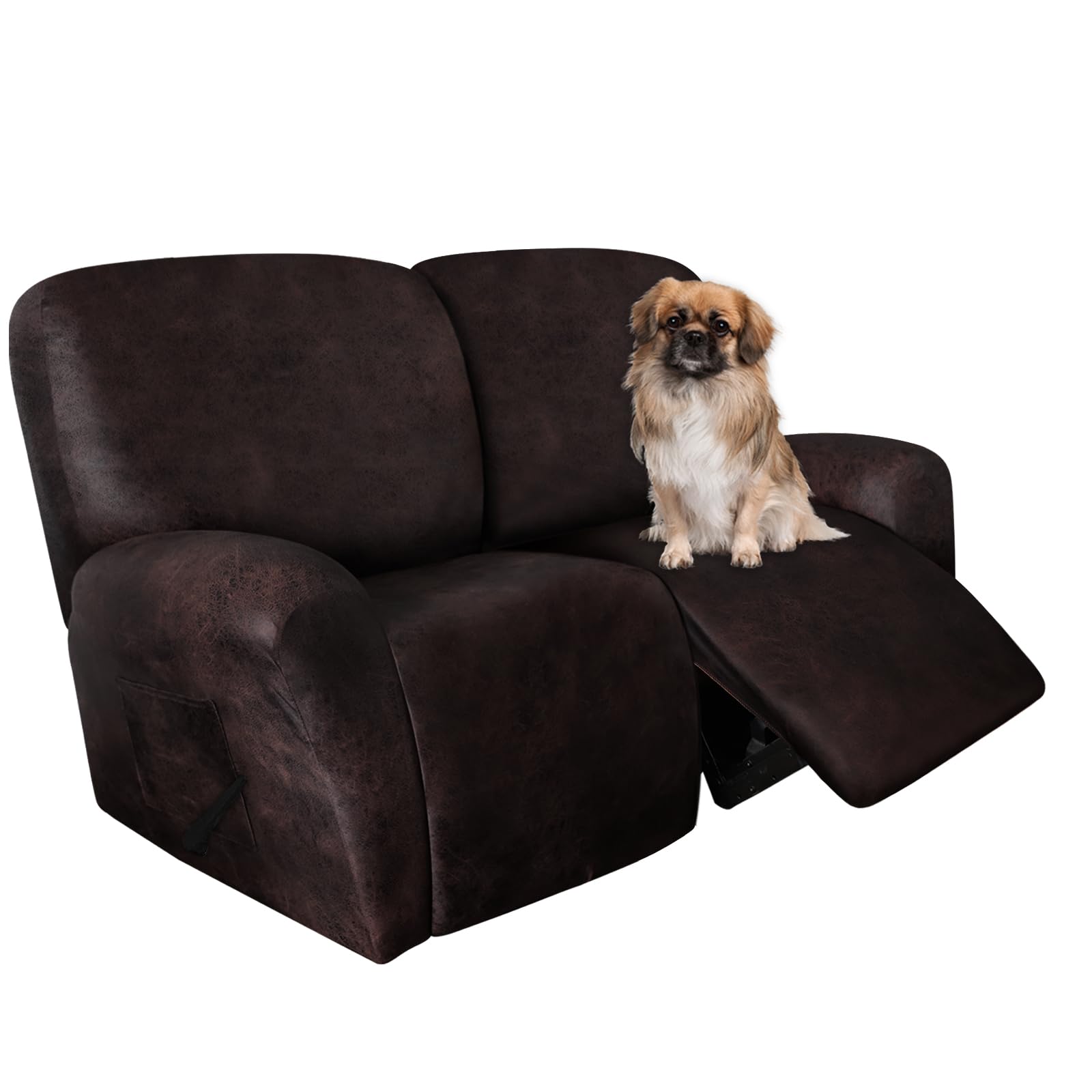 ANARACHON Leather Look Loveseat Recliner Covers Stay in Place 6-Piece Recliner Sofa Slipcover 2 Seater Reclining Couch Cover Spandex Fabric Washable (Recliner Loveseat, Chocolate)