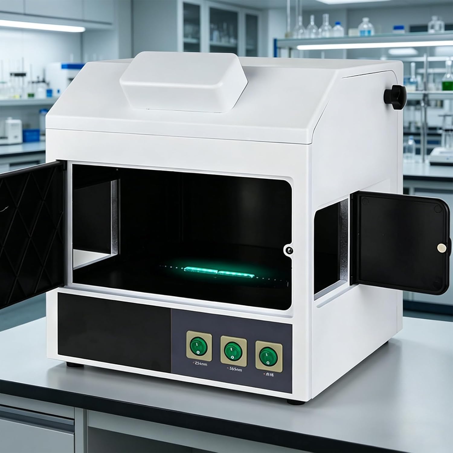 Dark Box UV-Analysator für Fluoreszenzdetektion, vollständig geschlossene Dunkelkammer mit Beobachtungsfenster und 254nm/365nm Dual-Wellenlänge für Labor, Produkttest & Qualitätskontrolle