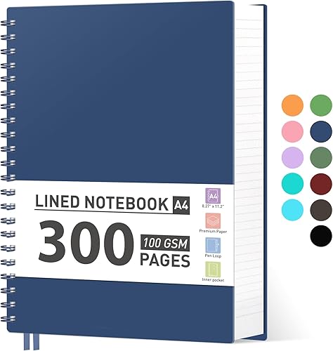 Miniatura 24 de AHGXG Cuaderno espiral universitario rayado - Cuaderno espiral grande B5 de 7.6" x 10", 300 páginas/150 hojas, papel grueso de 100 g/m², tapa dura