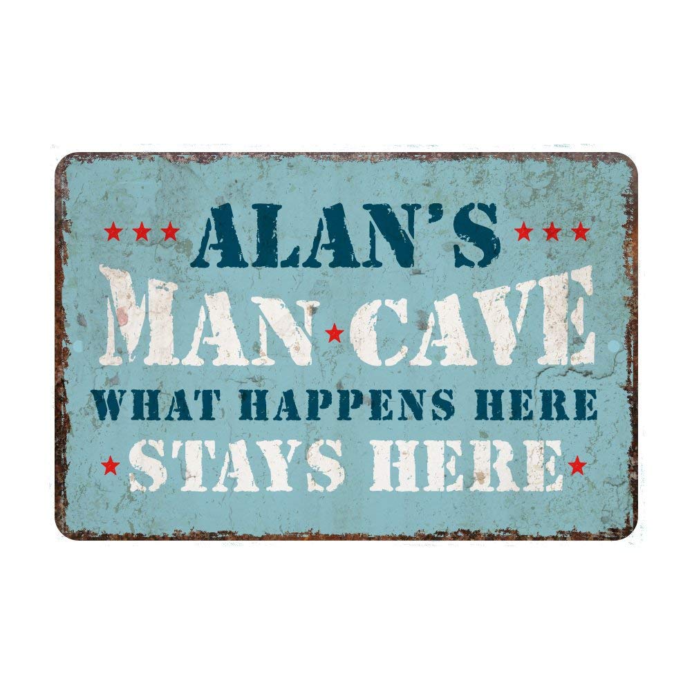 Vintage Distressed Look Man Cave What Happens Here Stays Here Custom Metal Tin Sign for Home Decor Wall Art Room Sign 8 x 12