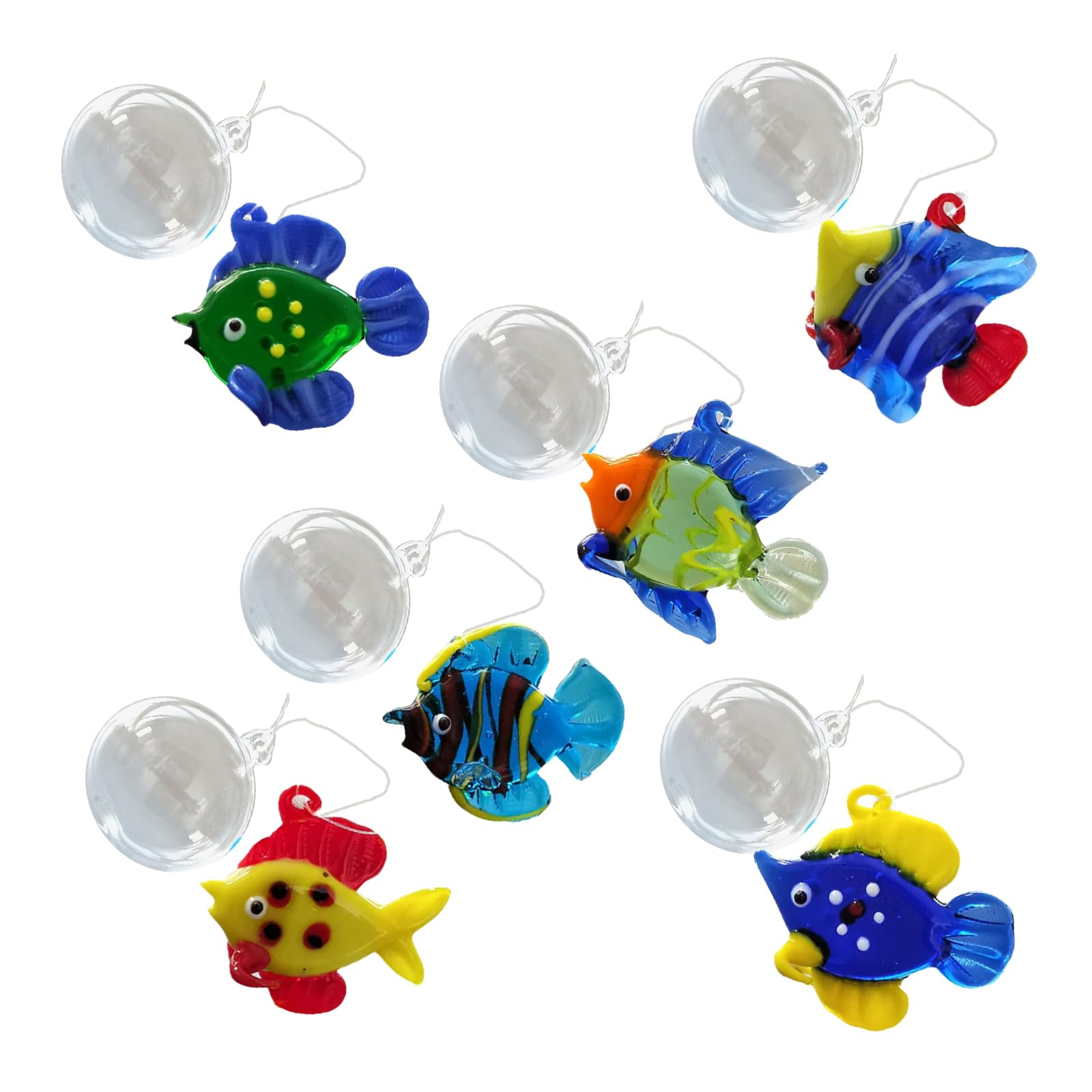 6Pcs Glass Bubble Fish Hanging Decorations, Assorted Glass Fish Bubble Hanging Charm, Aquarium Float Decors Floating