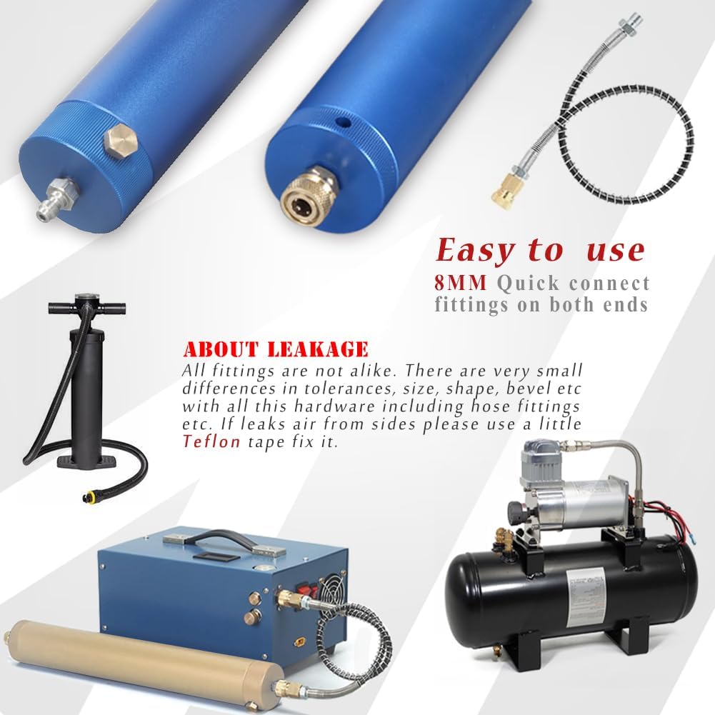 PCP Air Compressor Filter Dryer 4500Psi 30Mpa, High Pressure Pump Oil Water Seperator for PCP Rifle, Air Guns, SCUBA Cylinders Tank, with Quick Connector, Filtration Replacements (blue)
