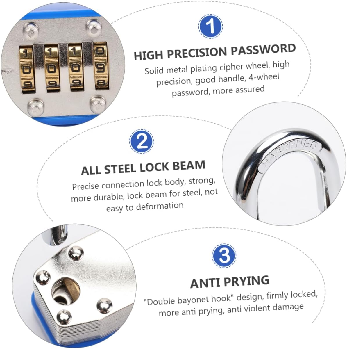 STOBOK Travel-Safe Suitcase Padlock TSA Luggage Lock Blue Portable Door Lock Password
