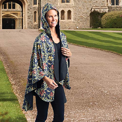 Raincaper Rain Poncho For Women - Reversible Rainproof Hooded Cape In Gorgeous Ultrasoft Colors (Black/Wm Morris Gold Flowers) #TOP3