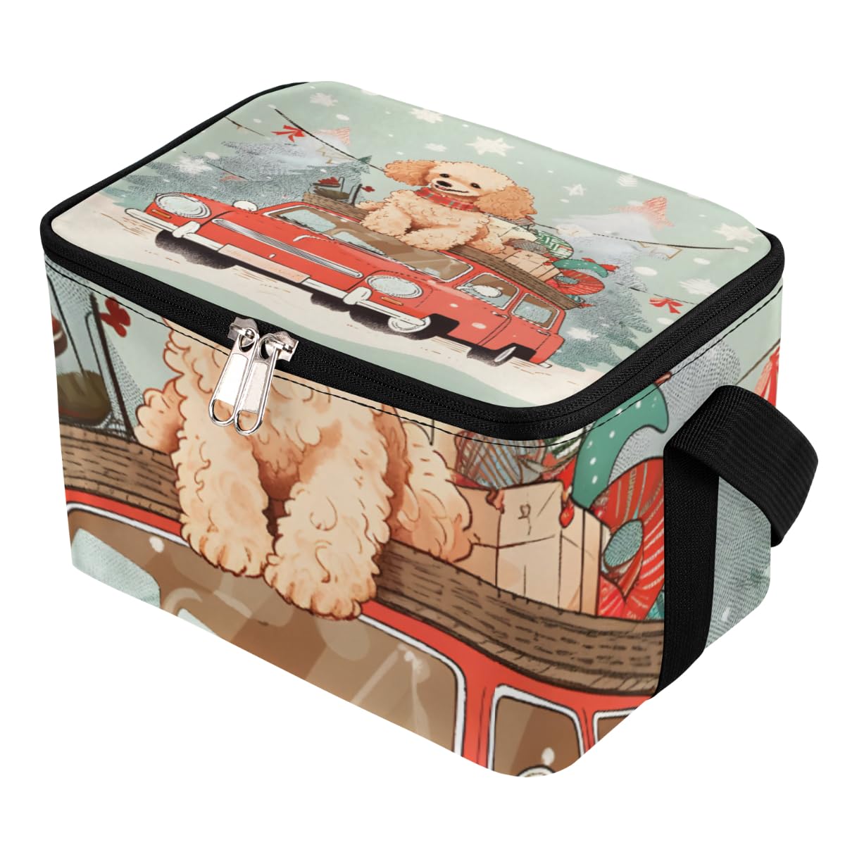 GzLeyigou Lunch Bags for Women Men 9 Cans,Christmas Car with Dog Hot & Cold Food Delivery Bag Insulated Grocery Bag Insulated Lunch Box Cooler Bag for Office Work Picnic Beach