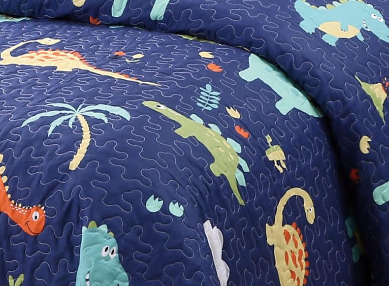 MK Collection Bedspread Set Kids Teens Navy Dino Orange Palm Tree Dinosaur Bedspread Set New (Twin)