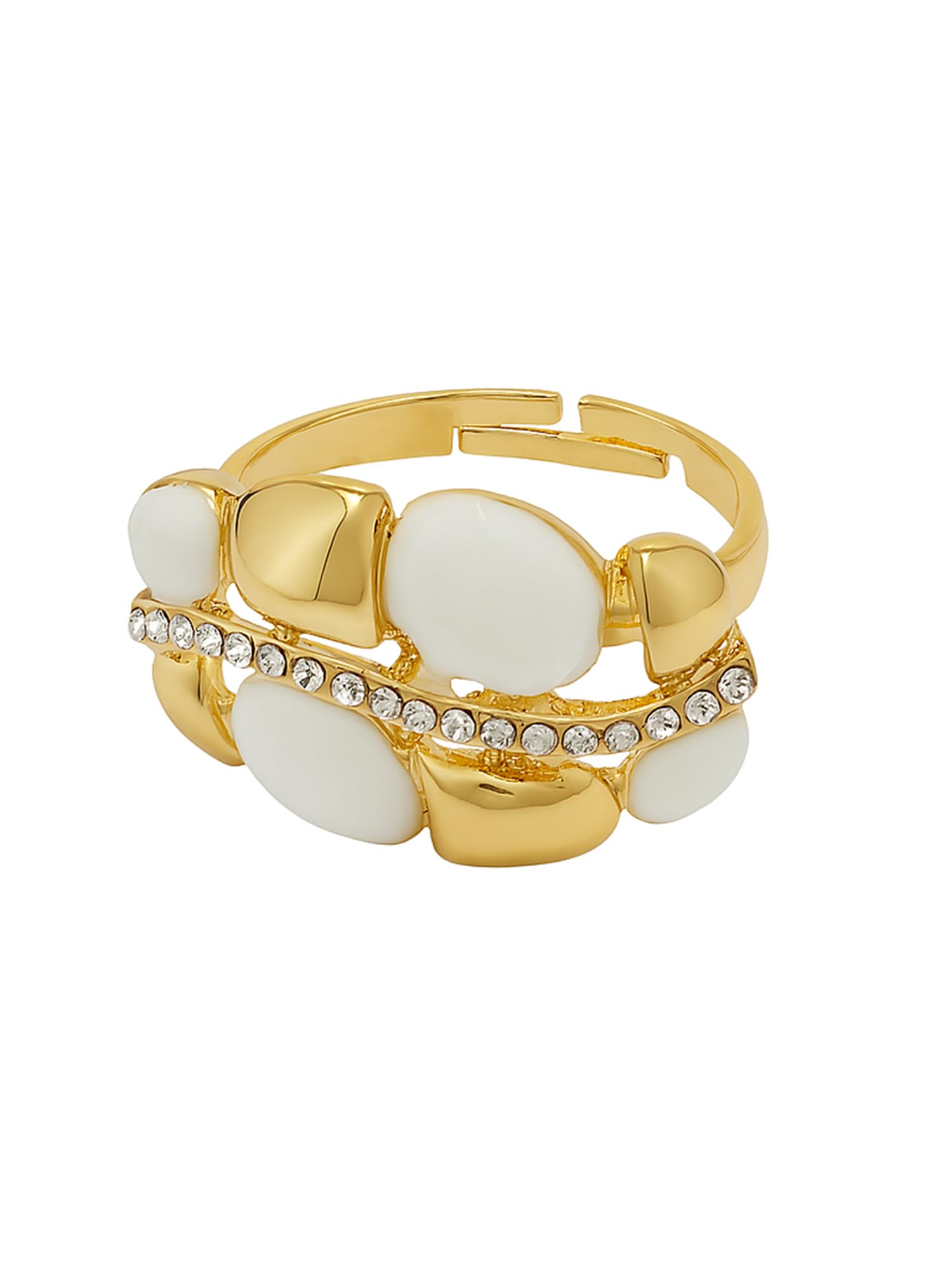 karatcart Bohey Gold-Plated White Enamel American Diamond Women's Ring-picture-26