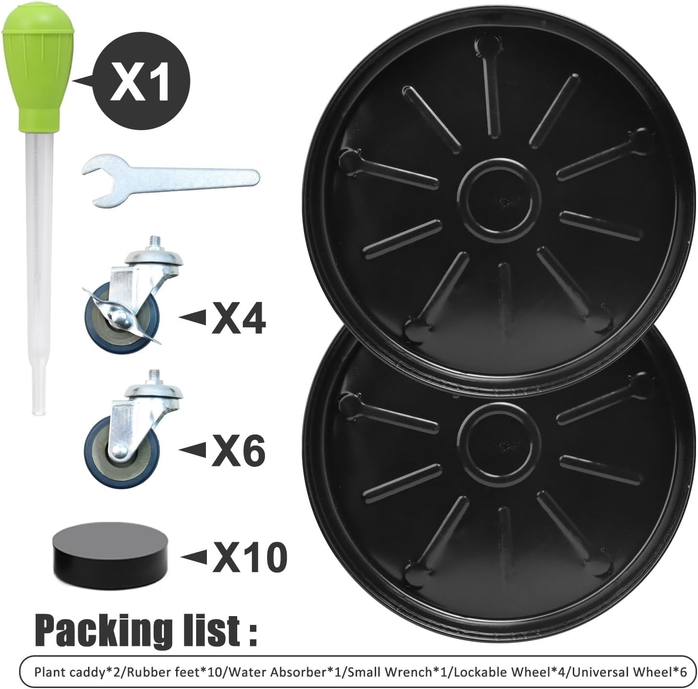2 Pack 17 Inch Metal Plant Caddy With Lockable Wheels,Plant Stand Dolly for Heavy Planter,Wheeled Planter Saucer Tray,Rolling plant stand,Heavy-Duty Plant Caddy for Indoor and Outdoor(Black)
